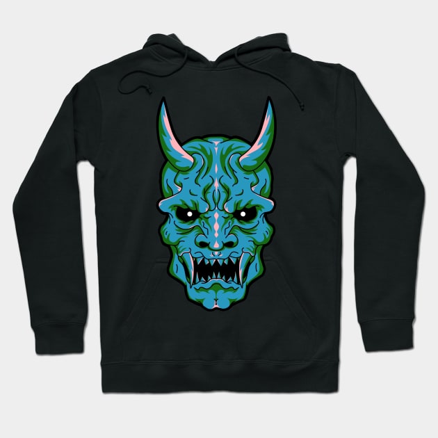 Oni Demon Skull - Blue/Green Hoodie by Starquake